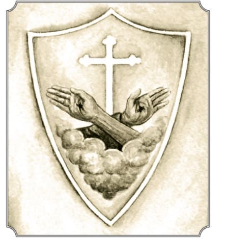 blason des capucins représentant une croix et 2 mains